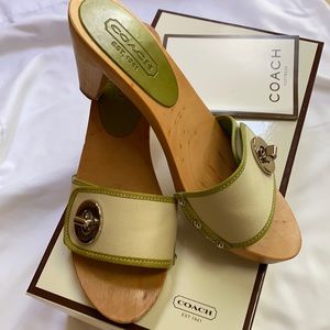 Coach Summer Green Canvas Wood Slide